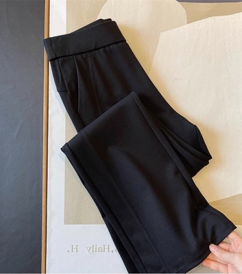 巨显高显瘦！欧货松紧高腰四面弹力微喇叭修身小黑裤休闲马蹄裤女