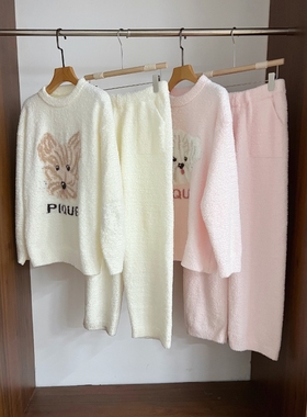 日本高端GP家居服套装加厚加绒半边绒可外穿保暖毛绒睡衣睡裤女冬