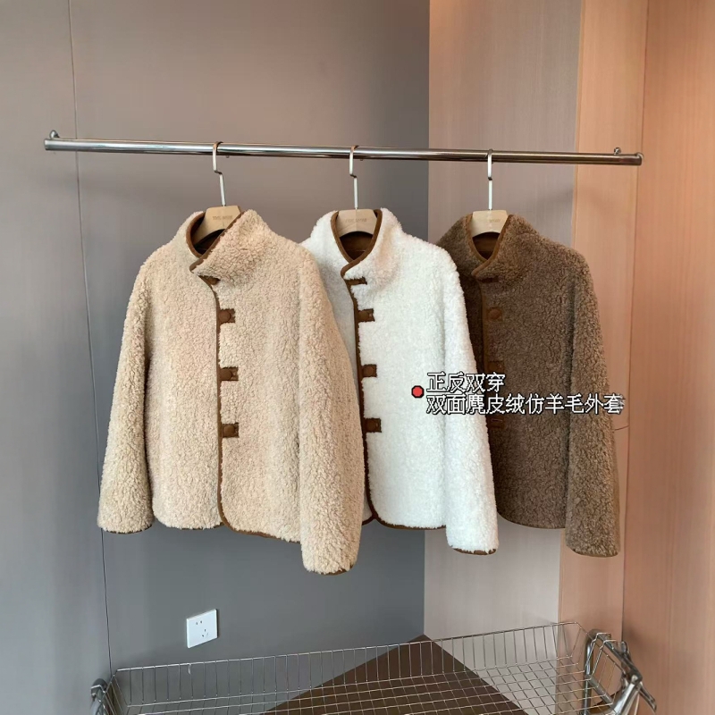 THEWOW 一衣两穿 双面麂皮绒哑光质感加密蓬松仿羊毛立领翻领外套