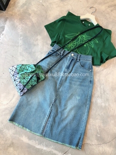 开叉中长款 牛仔半身裙22新 撞色小流苏毛边 chao软舒适土耳其面料