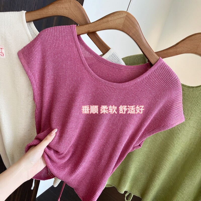 AMR UU◆巨洋气!后背绑带露腰小短款冰丝短袖休闲T恤女夏季新款