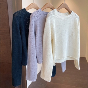 慵懒～巨洋气简约短款 法式 宽松显瘦毛衣针织上衣女秋冬新 AMR