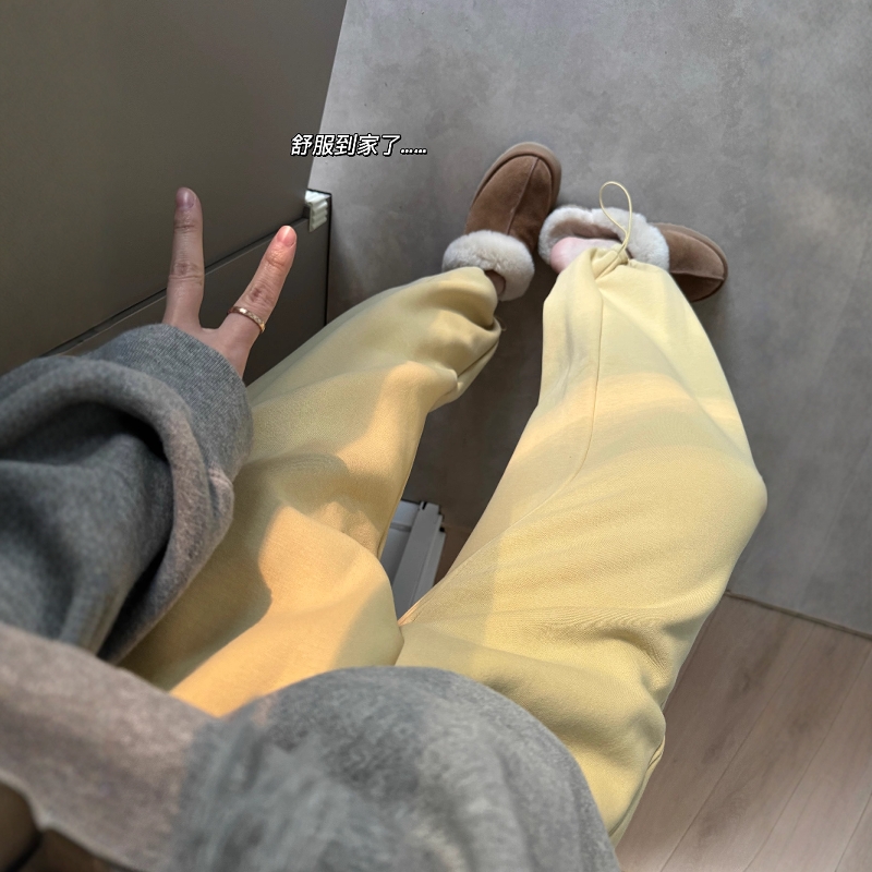 松弛穿搭刚需24冬季一条过保暖复合摇粒绒宽松直筒高腰2穿脚卫裤