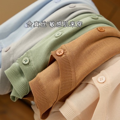 圆领针织衫短袖空调薄款开衫女