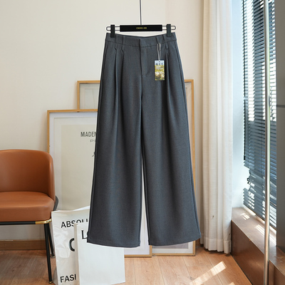 虫小小2025松弛感通勤高腰垂感阔腿西装裤女直筒休闲长裤秋季A43E