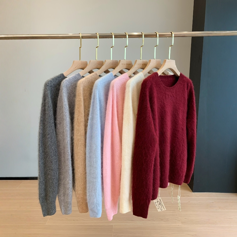 奢感拉毛！慵懒风宽松显瘦莫兰迪色拉毛羊毛羊绒衫毛衣女25冬新款