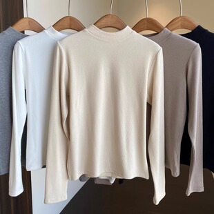 磨毛双面慕斯绒保暖舒适小立领加绒打底衫 秋冬百搭W 女新 AMR