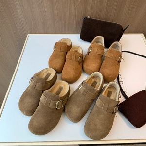 加绒勃肯鞋~羊羔毛保暖牛皮全包勃肯鞋一脚拖羊毛休闲鞋女秋冬新