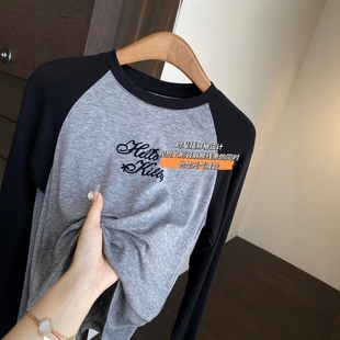 气减龄 元 时髦拼色插肩袖 天丝羊毛打底衫 AMR 女上衣秋冬新款