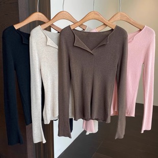 纯色毛衣女秋冬新款 设计感翻领 显瘦打底衫 客供羊毛修身 AMR
