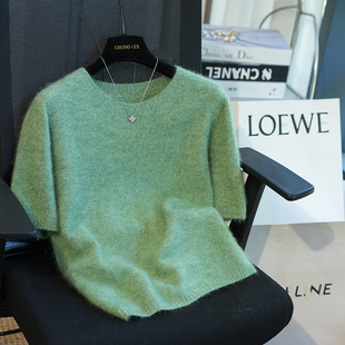 虫小小 软糯亲肤羊毛羊绒拉毛短袖针织衫上衣女毛衣早秋新款A43A