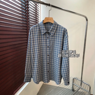 衬衫 长袖 冬 复古高级蓝格荃棉加厚磨毛翻领宽松版 THEWOW爱心刺绣