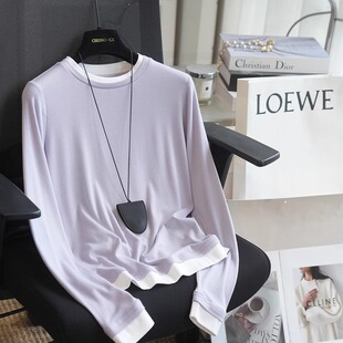 虫小小 神仙配色！假两件拼接休闲减龄长袖T恤女上衣内搭春秋967A