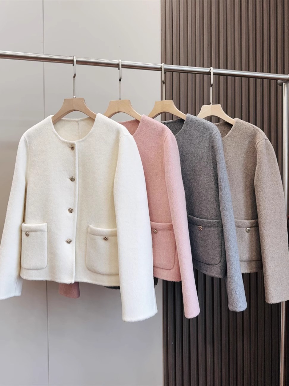 重磅福利！高端骆驼绒真丝羊毛小香风女装呢子大衣短款毛呢外套女