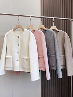 重磅福利！高端骆驼绒真丝羊毛小香风女装呢子大衣短款毛呢外套女