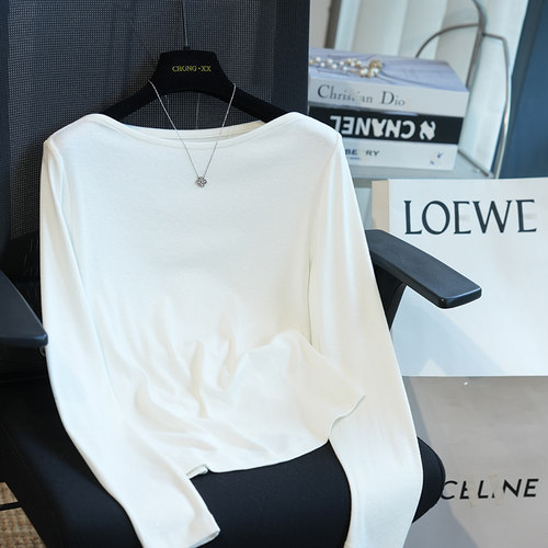 虫小小 新疆长绒棉混纺一字领细闪长袖T恤女内搭打底衫秋季新A49J