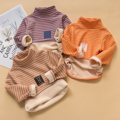 宝宝秋衣单件上衣儿童保暖加绒加厚半高领打底衫男童女童内衣冬季