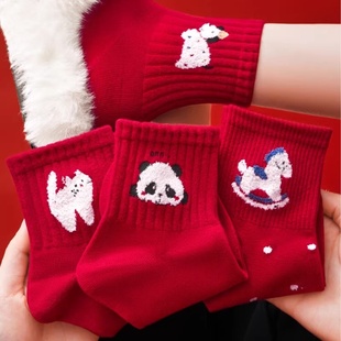 本命年红色袜子女2026马年卡通鸿运新年袜棉质吸汗透气弹力短袜