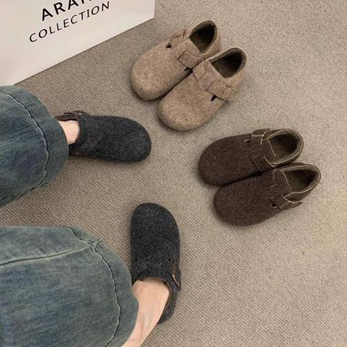 全包灰色勃肯鞋女鞋子2025冬季新款爆款一脚蹬懒人鞋加绒博肯棉鞋