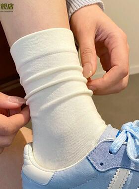 白色泡泡袜子女夏薄款中筒袜棉袜配小皮鞋春夏无骨袜黑色月子长袜