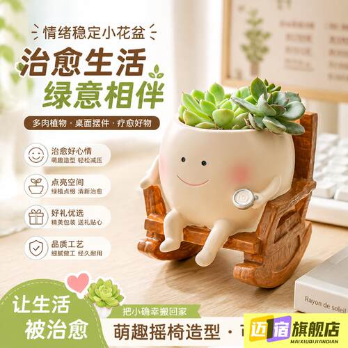情绪稳定小花盆透气盆景盆栽办公室桌面摆件可爱治愈系笑脸塑料