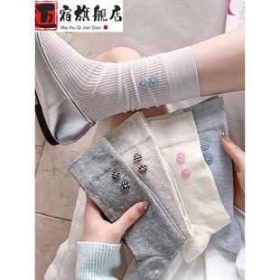 韩系日系长袜 竖纹堆堆袜纽扣简约可爱袜子女中筒袜ins潮春秋薄款