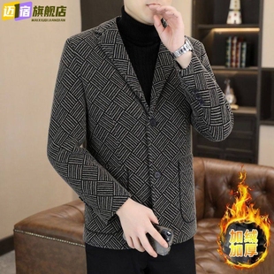 秋冬新款西装毛呢大衣男士短款呢子外套加绒加厚保暖西服上衣男款