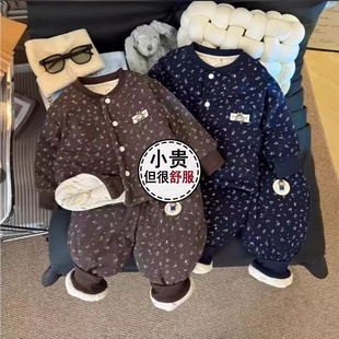 温变夹棉加厚 2026新女童加厚棉衣外套棉裤 女童冬季 碎花小棉袄套装
