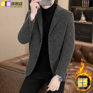 秋冬新款西装毛呢大衣男士短款呢子外套加绒加厚保暖西服上衣男款