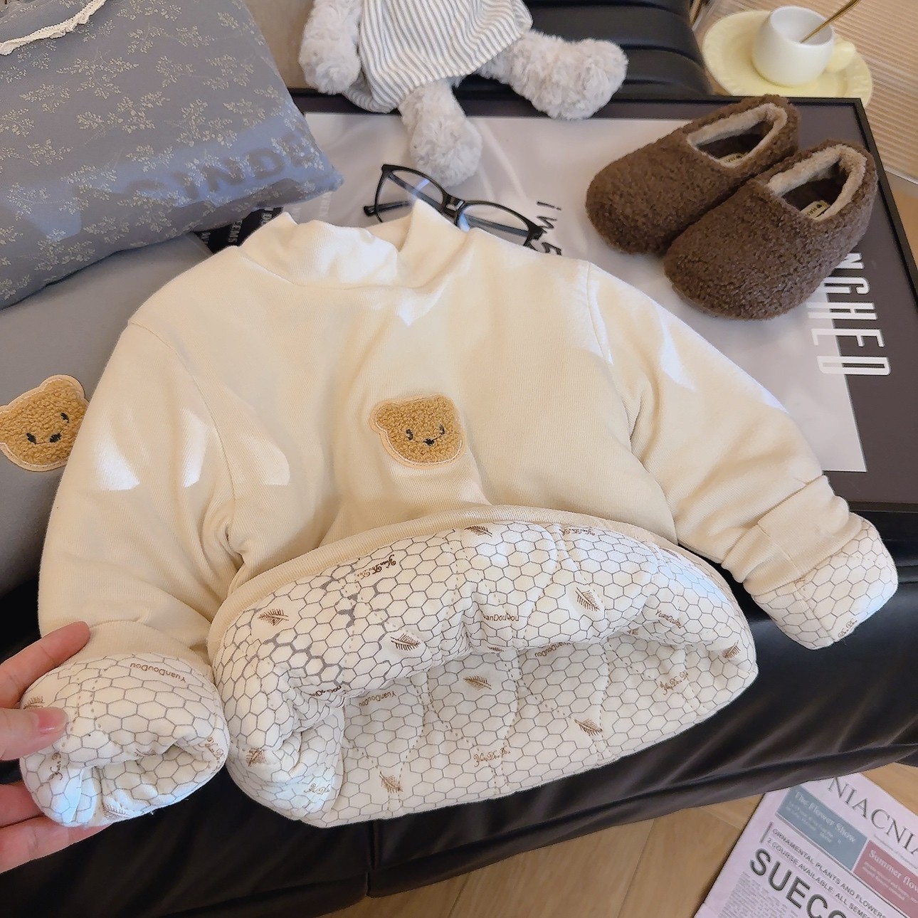 女童加绒打底衫儿童卫衣女宝宝内搭上衣冬季加厚婴儿夹棉长袖T恤