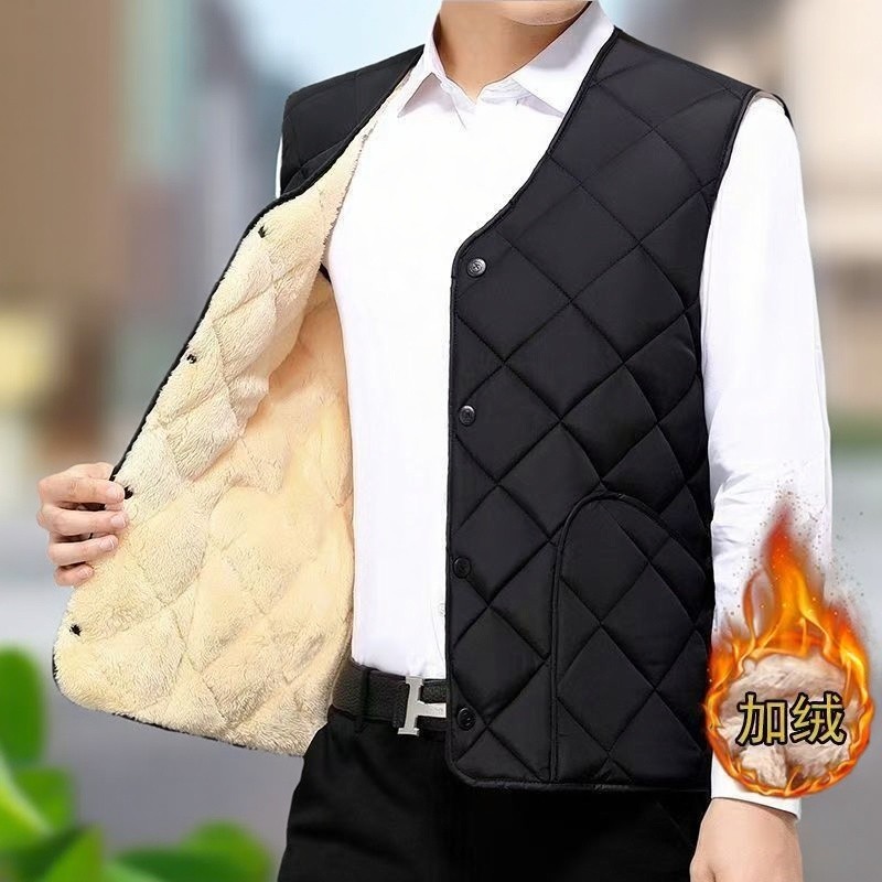 中老年人棉马甲男士2025冬季新款加绒加厚口袋坎肩爷爷保暖棉背心