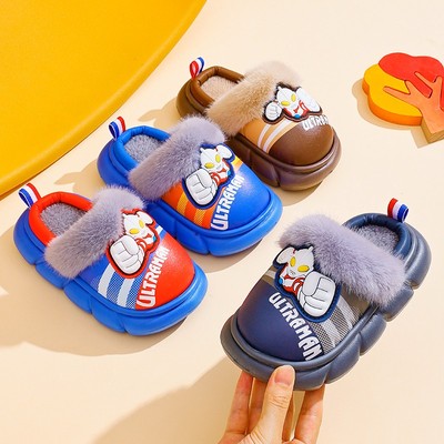 奥特曼儿童棉拖鞋男童2025新款冬季防水室内家居男孩毛拖鞋秋冬天
