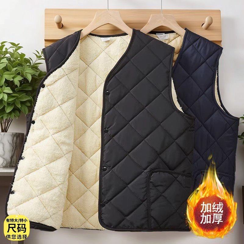 中老年人棉马甲男士2025冬季新款加绒加厚口袋坎肩爷爷保暖棉背心