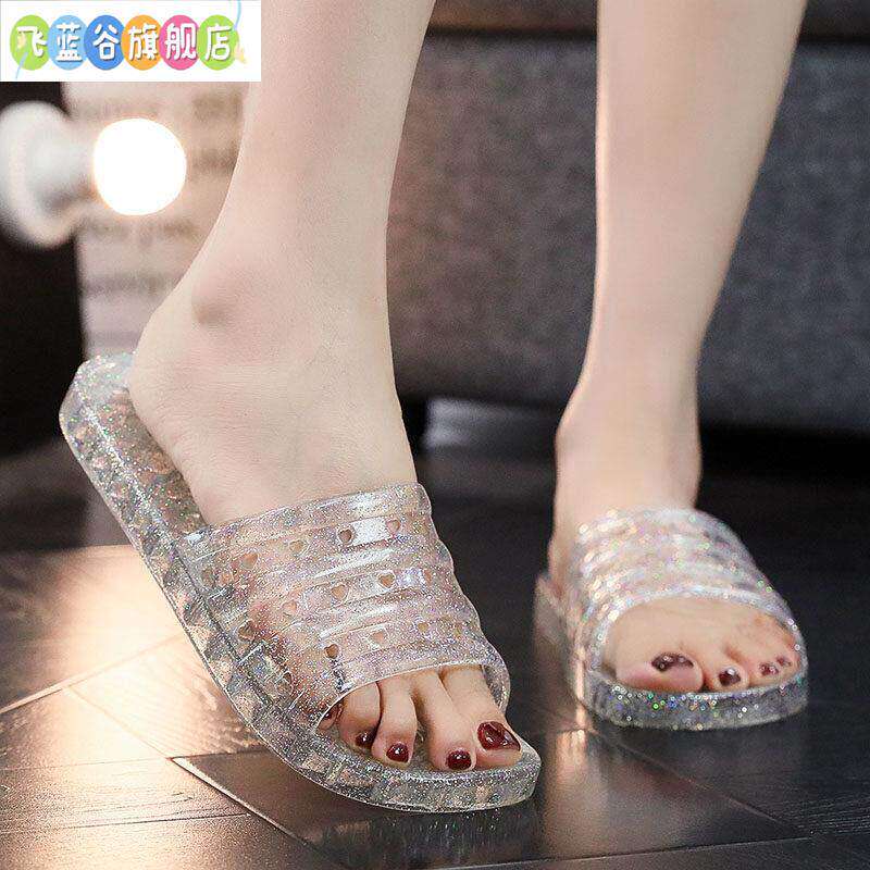 女士水晶拖鞋夏季塑料浴室防滑防臭沐浴情侣拖鞋果冻海滩男士家老