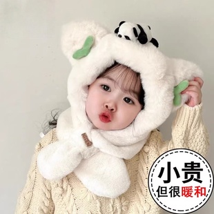 儿童帽子宝宝帽子围巾一体男童冬季保暖帽子冬婴儿面罩围脖男女孩