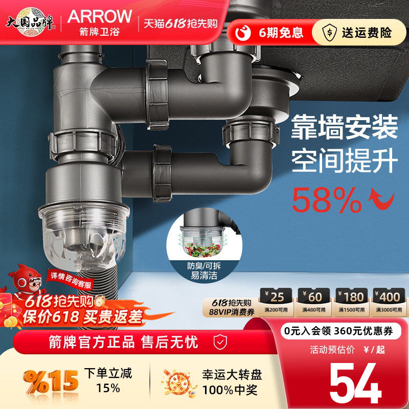 箭牌下水管套厨房单槽双槽水槽排水管配件下水道洗菜盆下水器套装