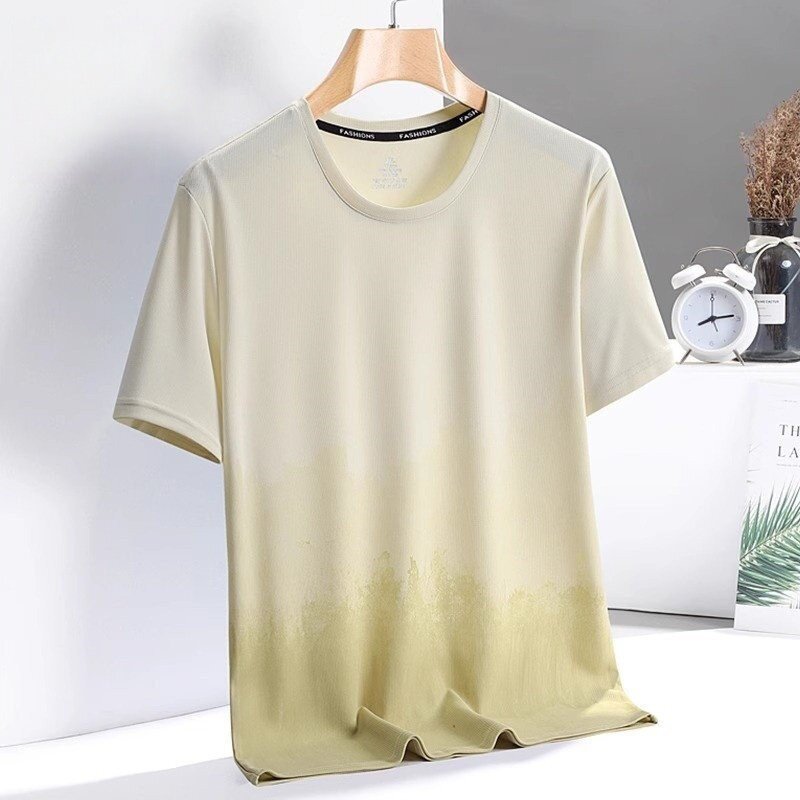 Scarecrow Ice Silk Cool Short-Sleeved T-Shirt Summer Thin Mesh Quick-Drying Sports Clothes Men's Gradient Color Round Neck Top