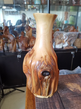 太行崖柏粗款虎皮纹随型意境花瓶