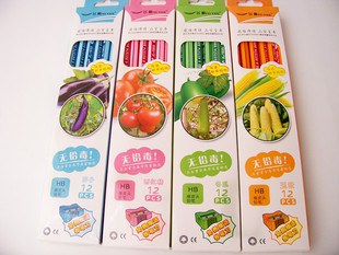 飞雁铅笔六棱形彩杆橡皮头学生专用HB带卷笔刀1833果蔬系列无铅毒