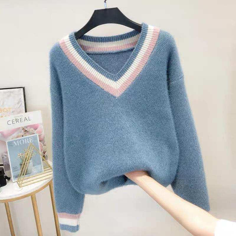Colorblocked ferret fleece sweater for women loose top