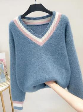 Colorblocked ferret fleece sweater for women loose top