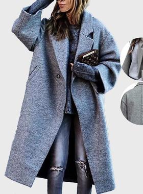 women for coat woolen green loose-fitting lapel beltless