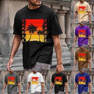 Tops Mens Plain T-shirt Neck Round Anti-padded Leaf Film