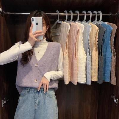 Purple knitted vest for women all-match sleeveless sweater
