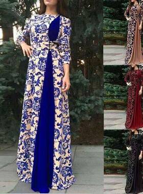 dubai dress arabian length retro floor patchwork print