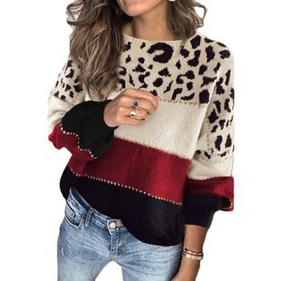 color sweater bottoming Women neck loose contrast round