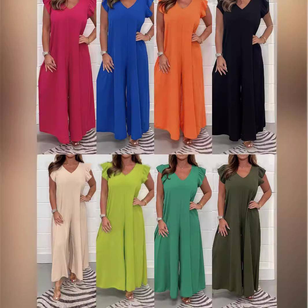women for jumpsuit casual color solid trousers wide-leg