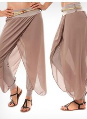 chiffon mesh stitching trousers culottes Irregular cross