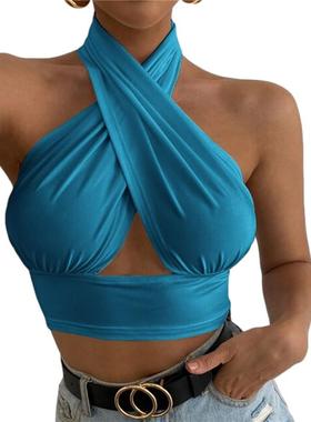 summer backless tank girls solid for tops colors cross neck