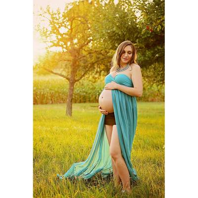 Pregnant women photo dress front open floor length